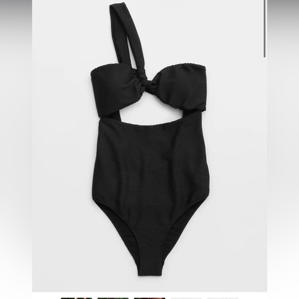 Aerie Textured Black One Piece Swimsuit